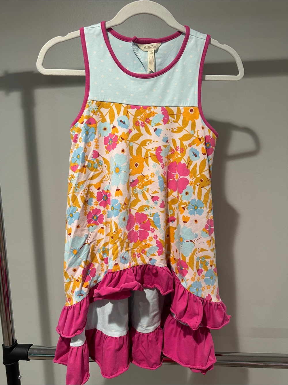 Matilda Jane Pink, Aqua & Yellow Floral Ruffle Tank Dress size 12